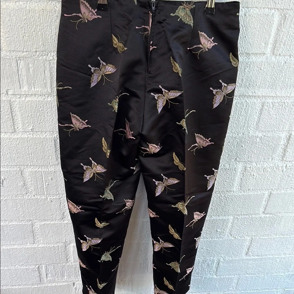 Vintage Sans Souci Satin Butterfly Pink and Green High Rise Ankle Pants M